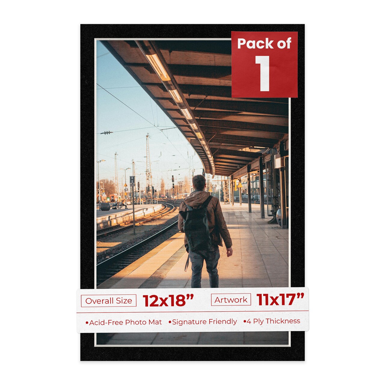 Black with Black Core Mat Board for 12x18 Frames - Fits 11x17 Photos